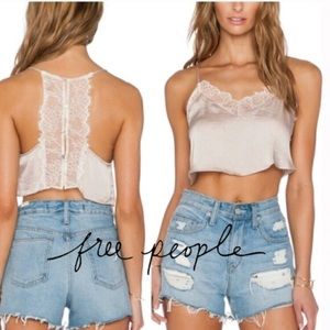 Free People cropped lace and silk top medium